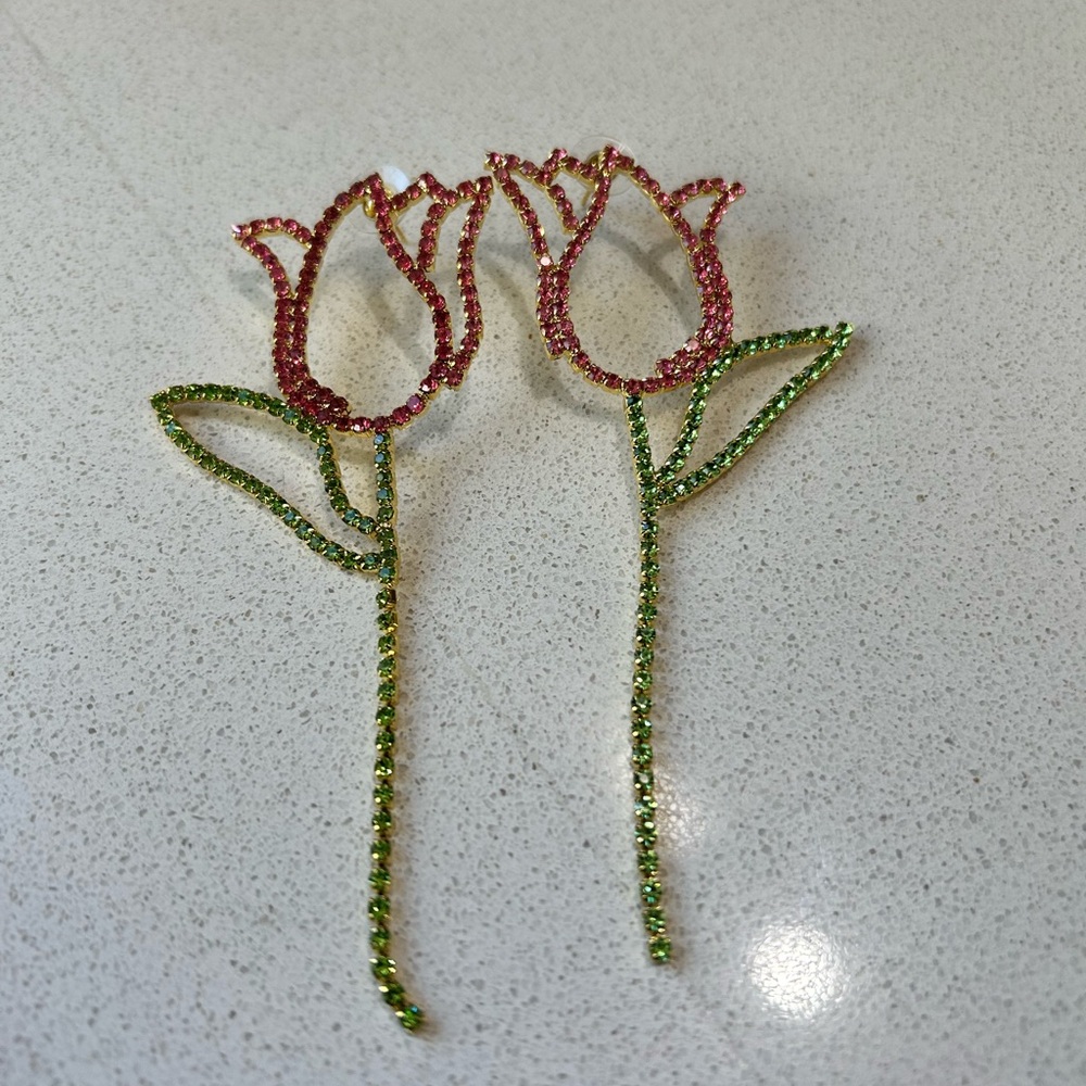 Fun Pink and Green Tulip Earrings